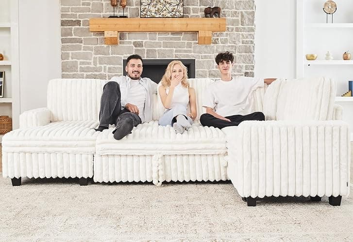Belffin Corduroy Sleeper Sofa Bed with Storage Chaise Modular Sectional Sofa Couch with Pull Out Bed L Shaped Sectional Couches for Living Room White Couch thumbnail 6