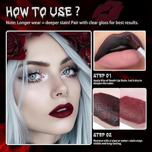 Matte Black Lipstick Bloody Lip Stain NonSticky Texture Perfect For Gothic Looks And Special Occasions Longwear Long Lasting Liquid Lipstick thumbnail 5