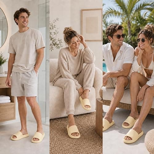 Cloud Slides for Women and Men, Thick Sole Lightweight EVA Pillow Slippers | Soft Non Slip Quick Dry Shower Sandals for Bathroom, Pool, Beach, Indoor and Outdoor Comfort thumbnail 2