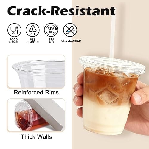 Lamosi 100 Pack 12 oz Clear Plastic Cups with Lids and Straws, Disposable Plastic Coffee Cups with Lids for Iced Coffee, Cold Beverages, Smoothies and To-Go Drinks thumbnail 4