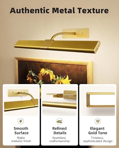 EZVALO Picture Light for Wall, 4800mAh Rechargeable Wireless Remote, 16in Dimmable Magnetic LED Art Display Light with 3 Color Temperatures, for Gallery, Living Room, Bedroom, Hallway (Gold) thumbnail 8