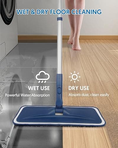BPAWA Microfiber Mops for Floor Cleaning: Flat Mop for Wood Laminate Tile | 4 Washable Chenille Pads fit for Swiffer PowerMop, 59" Adjustable Handle, Dry Wet Mopping Home Hardwood Vinyl Multi-surfaces thumbnail 3