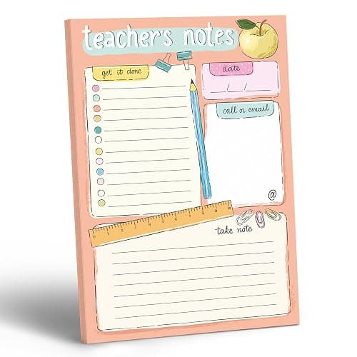 Sweetzer & Orange Teacher Planner Pad – Weekly Undated Lesson Planner for Teachers – 60 Tear-Off Sheets – 9” x 6” Compact Desk Notepad with Notes and Contact Section – Stylish Peach Border - Image 1