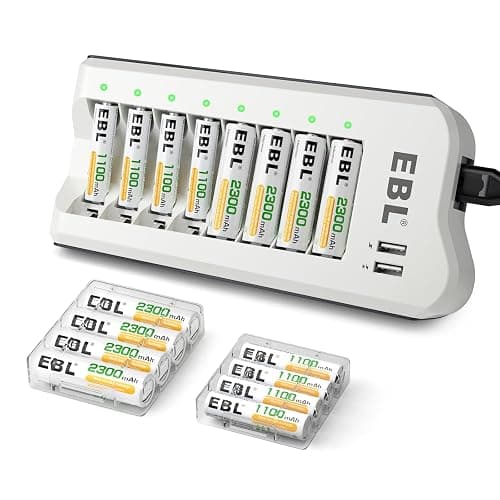 EBL AA 2300mAh (8 Pack) and AAA 1100mAh (8 Pack) Ni-MH Rechargeable Batteries and AA AAA Rechargeable Battery Charger with 2 USB Charging Ports - Charger+8AA+8AAA - Image 1