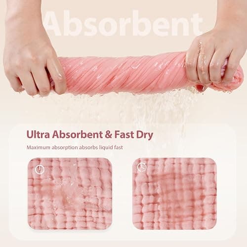 Unnivoll Hooded Baby Towels for Newborn - 2 Pack, 100% Muslin Cotton, Baby Bath Towels with Hood, Soft and Absorbent for Girls Infant, Toddler and Kids, Large 32x32 Inches, Newborn Essential thumbnail 6