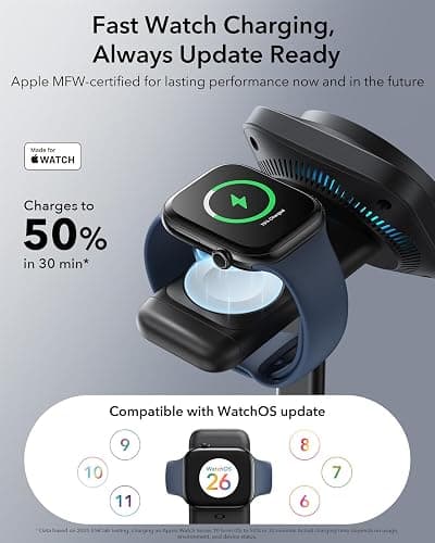 ESR Station de Charge 3-en-1, Certifiée Qi 2.2, 25 W, MagSafe, avec CryoBoost, pour iPhone 16/15/14/13/12, AirPods, Apple Watch, Noir thumbnail 4
