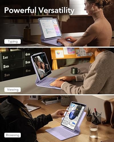 ESR iPad Air 13 Inch Case Keyboard (M3/M2, 2025/2024), Easy-Set Magnetic Stand, Portrait/Landscape Mode, Removable Case with Multi-Touch Trackpad, Rebound 360 Series, Purple thumbnail 3
