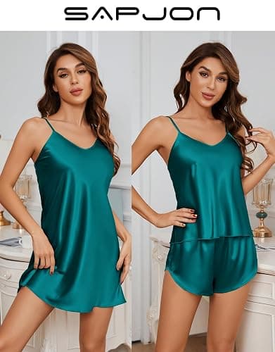 SAPJON Silk Pajamas for Women 5Pcs Sleepwear Loungewear Satin Robe Cami Shorts Pj Set thumbnail 2