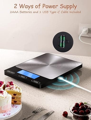 Food Scale -33lb Digital Kitchen Scale for Food Ounces Grams Rechargeable | 304 Stainless Steel,Batteries and Type-C Charging | Perfect for Meal Prep, Cooking, and Baking, Black thumbnail 4