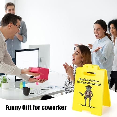 Hold On Partner I'm Overstimulated Humorous Desk Sign - Stress Relief Gifts for Colleagues, Funny Office Decor for Coworkers and Friends thumbnail 4