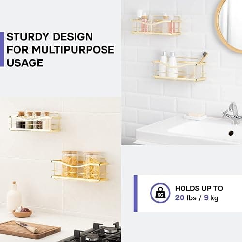 KINCMAX Shower Caddy Organizer - Self Adhesive Wall Shower Shelf - Stainless Steel Bath Shampoo Holder and Storage Rack thumbnail 5