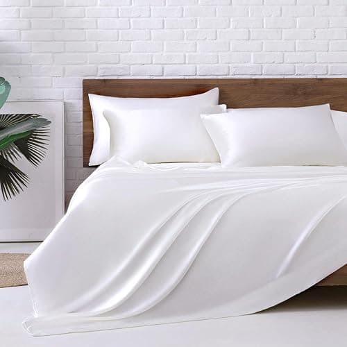 MR&HM Satin Sheets Queen Size with Elastic Corner Straps, White | Similar to Silk, 6-Piece Silky Soft Bed Sheet Set, Gentle on Skin and Hair, 15" Deep Pocket, Cooling & Breathable - Image 1