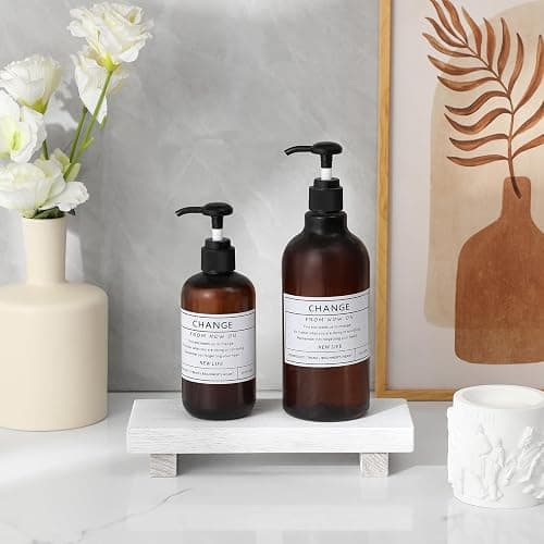 zoocatia Small Wood Tray Pedestal Stand Farmhouse Bathroom Decor Decorative Wooden Riser Kitchen Soap Dish Holder for Vanity, Counter, Sink, White thumbnail 7