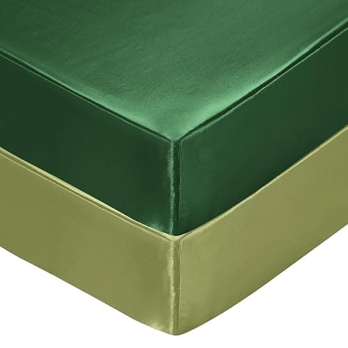 SiinvdaBZX 2 Pcs Satin Crib Sheets for Baby Hair, Silky Soft Fitted Crib Sheets for Standard Crib and Toddler Mattress (Emerald & Sage Green, 52 x 28 x 8In) thumbnail 3