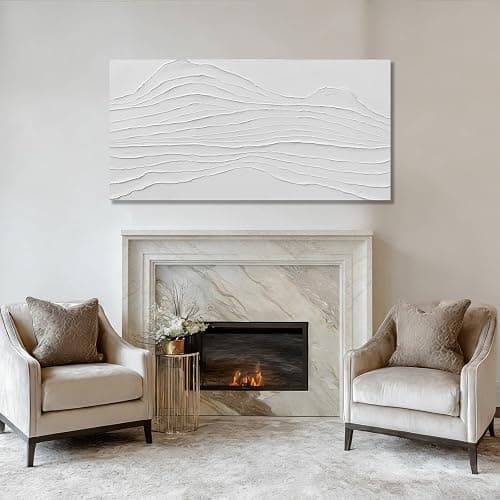 GAIDUOMAI White Canvas Wall Art Abstract Textured Painting Line Pictures Wall Decor Hand Painted Modern Wall Art for Living Room Dining Room Kitechen 24x48 Inch thumbnail 6