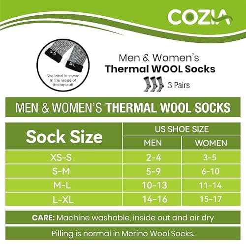 COZIA Merino Wool Socks for Men and Women Warm thermal Boot Hiking Socks 3 Pairs thumbnail 3