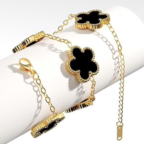 AICase 18K Gold Plated Clover Bracelet Dupes Bracelet Set for Women Flower Leaf Lucky Clover Bracelets Trendy Jewelry Birthday Gifts for Women/MoM/Friends thumbnail 5