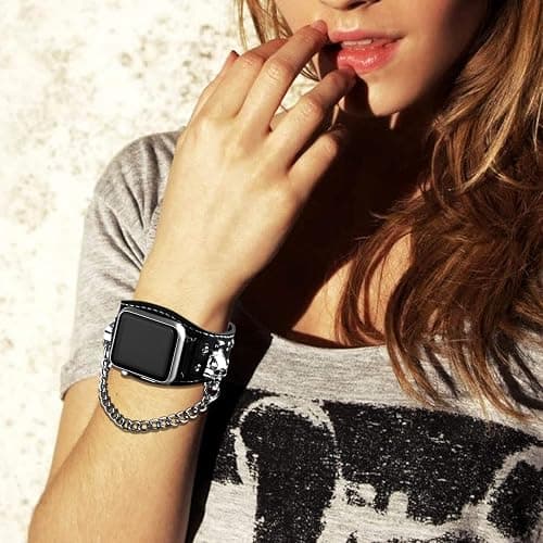 Leather Skull Cuff Bracelet Compatible with Apple Watch thumbnail 3