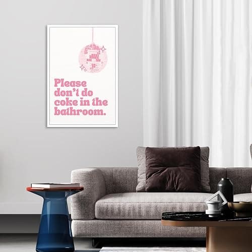 BNGFDV Retro Trendy Pink Please Dont Do Coke in The Bathroom Canvas Wall Art Abstract Vintage Funky Disco Ball Poster Decor Teen Girl Bathroom Rules Quotes Sayings Pictures Prints 12x16in Unframed thumbnail 3