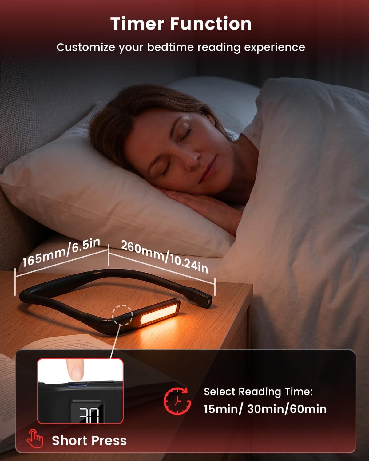 630nm Red Neck Reading Light - Zero Blue Light, Rechargeable Dimmable Portable LED Red Neck Book Lamp for Reading, Crafts, Knitting, Crochet at Night, Ideal Gift for Readers and Craft Lovers thumbnail 6