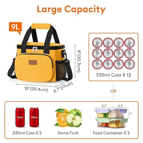 Lifewit Medium Lunch Bag, Insulated Lunch Box, Soft Cooler Cooling Tote for Adult Men Women, Orange 12-Can (9L) thumbnail 5