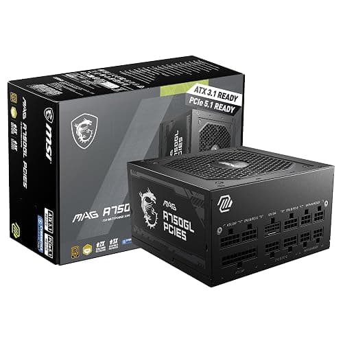 MSI MAG A750GL PCIE5, Fully Modular Compact Gaming 750W Power Supply, 80+ Gold, ATX 3.1 & PCIe 5.1 Ready, Native Dual-Color 12V-2x6 Cable, 10 Year Warranty - Image 1
