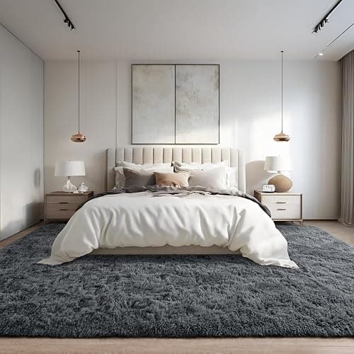 DweIke Fluffy Dark Grey 4x6 Area Rugs for Bedroom Living Room, Soft Plush Shaggy Deep Gray Girls Boys Kids Rug, Non-Slip and Machine Washable Carpet for Dorm Nursery Classroom Decor - 4' x 6' (Rectangular) - Dark Grey thumbnail 4