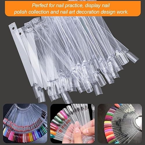 JASSINS 50 Pcs Nail Swatch Sticks with Ring and Numbered Tips - Clear Fan-shaped Display for Nail Art Polish Practice thumbnail 7