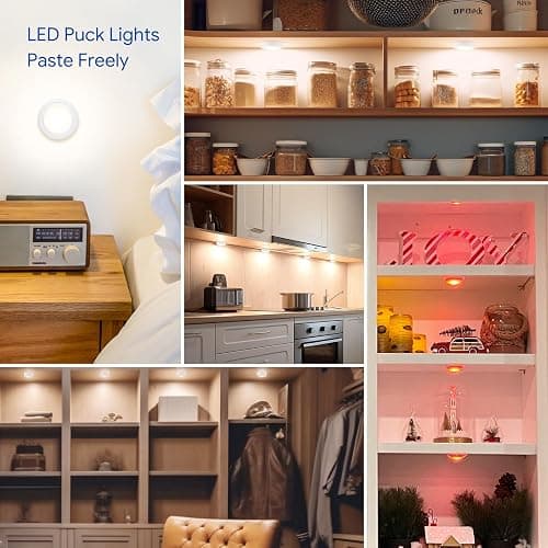 Yiliaw 6 Pack LED Puck Lights Remote Control 16 Color Changeable Under Cabinet Lights, Battery Operated Lights Night Light with Dimmer & Timmer for Closet Bedroom Kitchen, White thumbnail 7