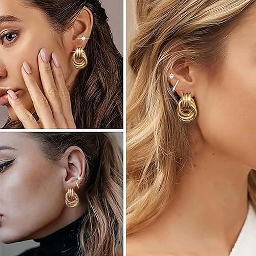 3Pairs Gold Hoop Earrings Set for Women Trendy Chunky Huggie Dainty Earring Jewelry for Women Teens thumbnail 4