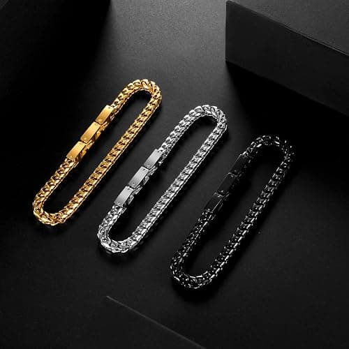 LUCKY2+7 Mens Bracelet - Stainless Steel Fold Over Clasp Franco Chain Bracelets for Men Jewelry Gifts for Dad Grandpa Husband thumbnail 7