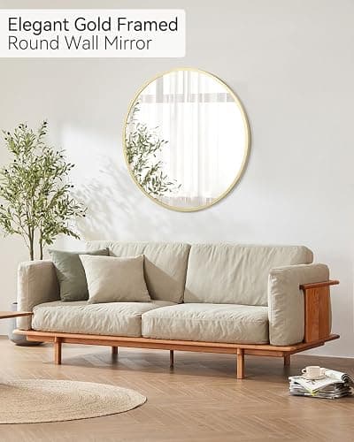 Gold Circle Mirror for Bathroom, 18 inch Round Mirror, HD Eco-Friendly Round Bathroom Mirror for Over Sink, Small Matte Gold Metal Framed Wall Mirror for Wall, Vanity, Entryway, Easy to Install - Gold - 18"L x 18"W thumbnail 3