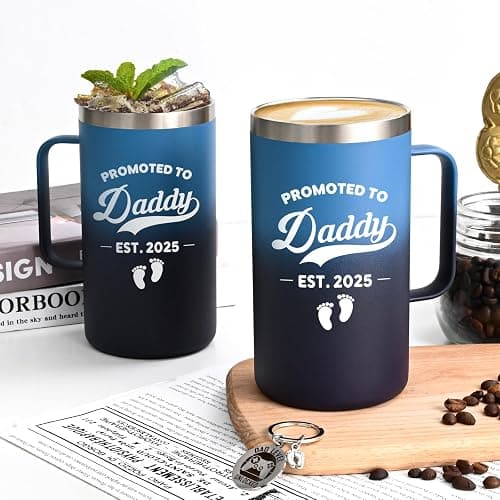 Gusgopo New Dad Gifts for Men, Promoted to Dad Est. 2025 for Father's Day Christmas Baby Shower, 20 Oz Insulated Stainless Steel Coffee Mug with Lid, Blue Gradient thumbnail 7