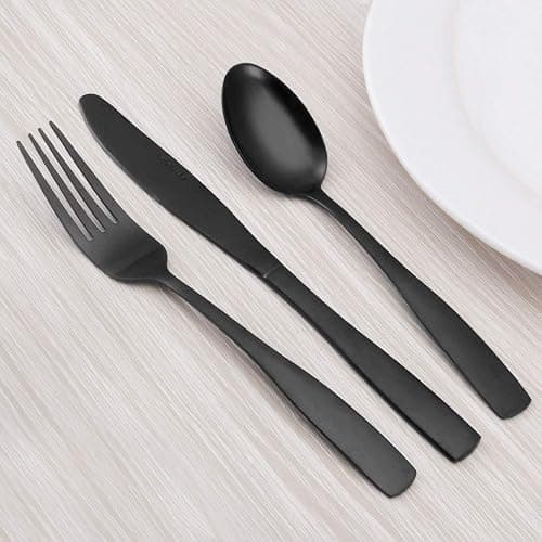Matte Black Silverware Set, Satin Finish 20-Piece Stainless Steel Flatware set, Tableware Cutlery Set Service for 4, Utensils for Kitchens, Dishwasher Safe thumbnail 6