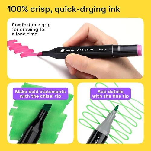 Alcohol Dual Tip Markers Set of 80 with No Bleed Ink, Bonus Case and Vibrant Fade-Resistant Colors, Art Supplies for Sketching, Manga, Drawing, Adult Coloring Books, Card Making (Fine & Chisel) thumbnail 6