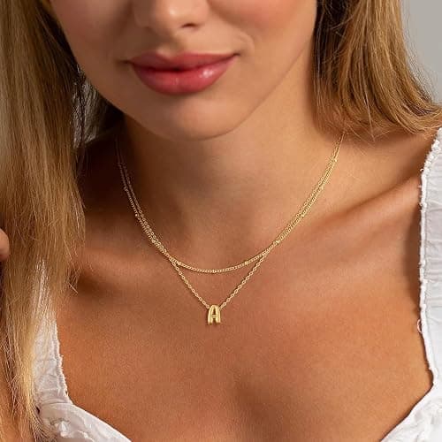 Thaivor Bubble Gold Silver Letter Necklace Layered Initial Necklaces for Women Tiny Pendant Necklaces Dainty Choker Necklace Cute Necklace Stack Teen Gift Trendy Stuff Personalized Jewelry Gifts thumbnail 9