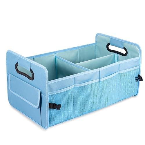 JiatuA Car Trunk Organizer, Car Organizers and Storage Collapsible Multi Compartment Container Box, Adjustable Car Accessories for SUV Sedan Truck, Standard Size, Light Blue - Image 1