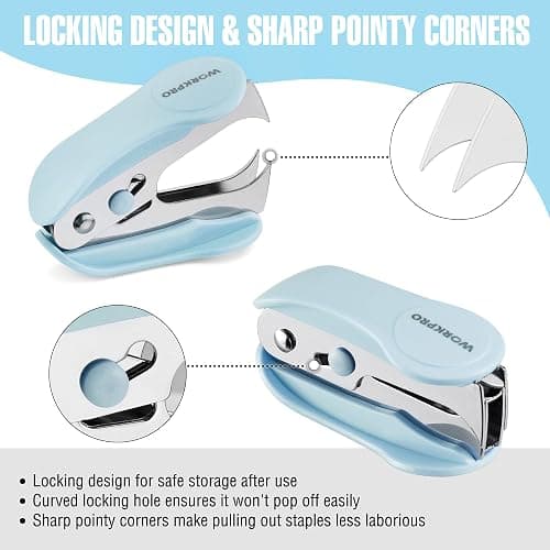 WORKPRO Mini Stapler with Staples, Blue Stapler Set Includes Two Small Staplers, One Staple Remover, 2000 Standard Staples, Lock Design, Non-Slip Base - Staplers for Desk, Classroom, Office thumbnail 5