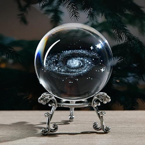 3D Laser Etched Galaxy Crystal Ball with Stand, 60mm Glass Sphere Decorative Balls Paperweight, Space Milky Way Astronomy Gifts thumbnail 4
