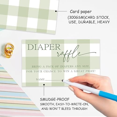 Baby Shower Raffle Tickets 50pcs, 3.5 x 2.1 Light Green Diapers Tickets, Diaper Raffle Tickets, Gender Reveal Game, Diaper Raffle Invitation Cards for Boys Girls, Baby Shower Game Supplies - A14 thumbnail 4