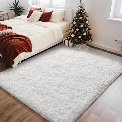Ophanie White Rugs for Bedroom Fluffy, 4x6 Nursery Soft Fuzzy Shag Plush Shaggy Bedside Area Rug, Living Room Carpet for Girls Kids Baby Teen Dorm Home Decor Aesthetic - Image 1