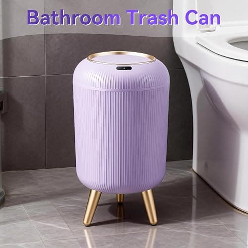 onlcuk Motion Sensor Bathroom Trash Can with Lid, 3 Gallon/11L Automatic Bathroom Wastebasket,Touchless Trash Bin with Removable Legs for Kitchen,Office,Toilet,Bedroom,Smart Sensor Trashcan-Purple thumbnail 3