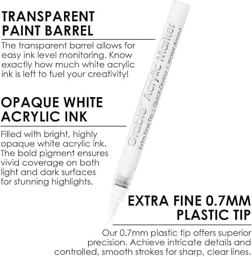 Grabie 6 Pack of Black & White Acrylic Paint Markers, 0.7 mm Extra Fine Tip | Extra Fine Tip, Quick Drying, Waterproof And Fade Resistant, Fine Details And Highlights, Rock Glass Wood Canvas Ceramic thumbnail 5