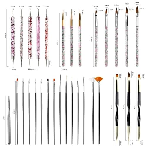 JODSONE 32PCS Nail Art Brushes Dotting Tools Dust and Striping Brushes for Long Lines, Drawing Pen Nail Art Tool Set for Gel Polish Design DIY at Home thumbnail 7