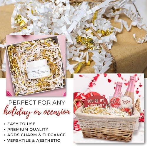 MagicWater Supply - 1/2 LB - White & Gold - Crinkle Cut Paper Shred Filler great for Gift Wrapping, Basket Filling, Birthdays, Weddings, Anniversaries thumbnail 3