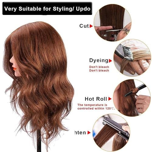 Mannequin Head with 100% Human Hair, SZCY LLC 18" Dark Brown Real Hair Cosmetology Mannequin Head Hair Styling Hairdressing Practice Training Doll Heads with Clamp Holder and Tools thumbnail 2