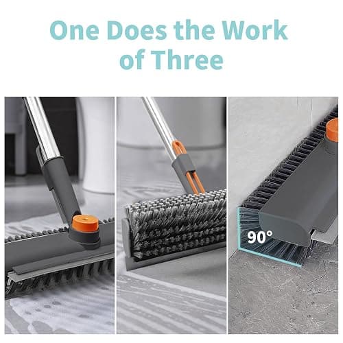 Floor Scrub Brush with Long Handle, 3 in 1 Scrape and Heavy-Duty Stiff Bristle Scrubber Brush for Cleaning Shower Bathroom, Patio, Pool, Garage, Kitchen, Wall and Deck (Gray, 1 Pack) thumbnail 4