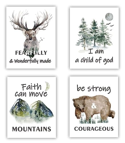 Forest Animals Bible Verse Poster ， Inspirational Quote Poster ，Watercolor Wall Art for Kids Room Decor ，suitable for Kids Room ,Playroom Nursery Decor Decor | 4-pack20.32 x 25.40 cm (Unframed) - Image 1
