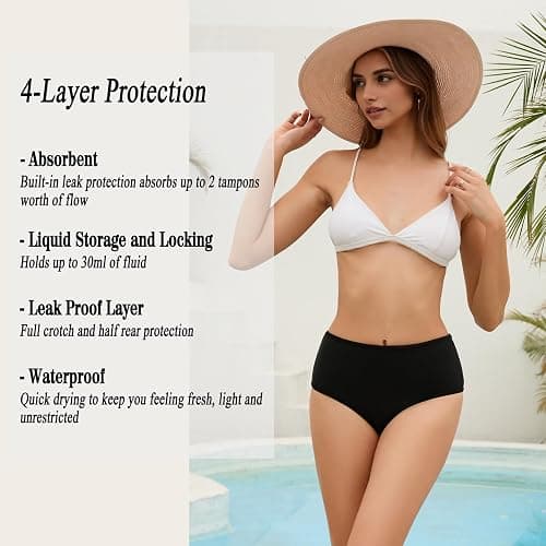 Leoparts Period Swimwear Leakproof Bikini Bottoms Black High Waisted Coverage Swimsuit Bottom for Girls Teens Women thumbnail 4