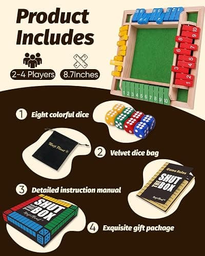 Maiji Planet Classic Original Shut The Box Game, Math Dice Board Game for Family Night Classroom Travel, Wooden Table for Group Kid Adult Senior, Camp Party Bar, Easy Quick and Fun, 2-4 Players thumbnail 7
